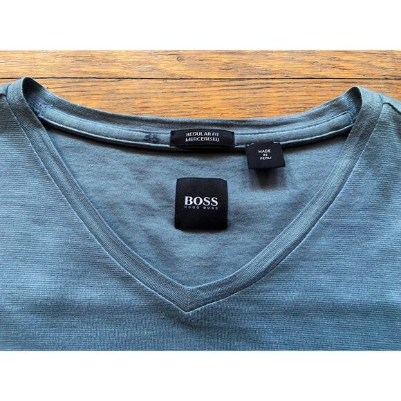 BOSS Hugo Boss Blue Mercerised V-Neck T-Shirt Mens sz S - Picture 3 of 11